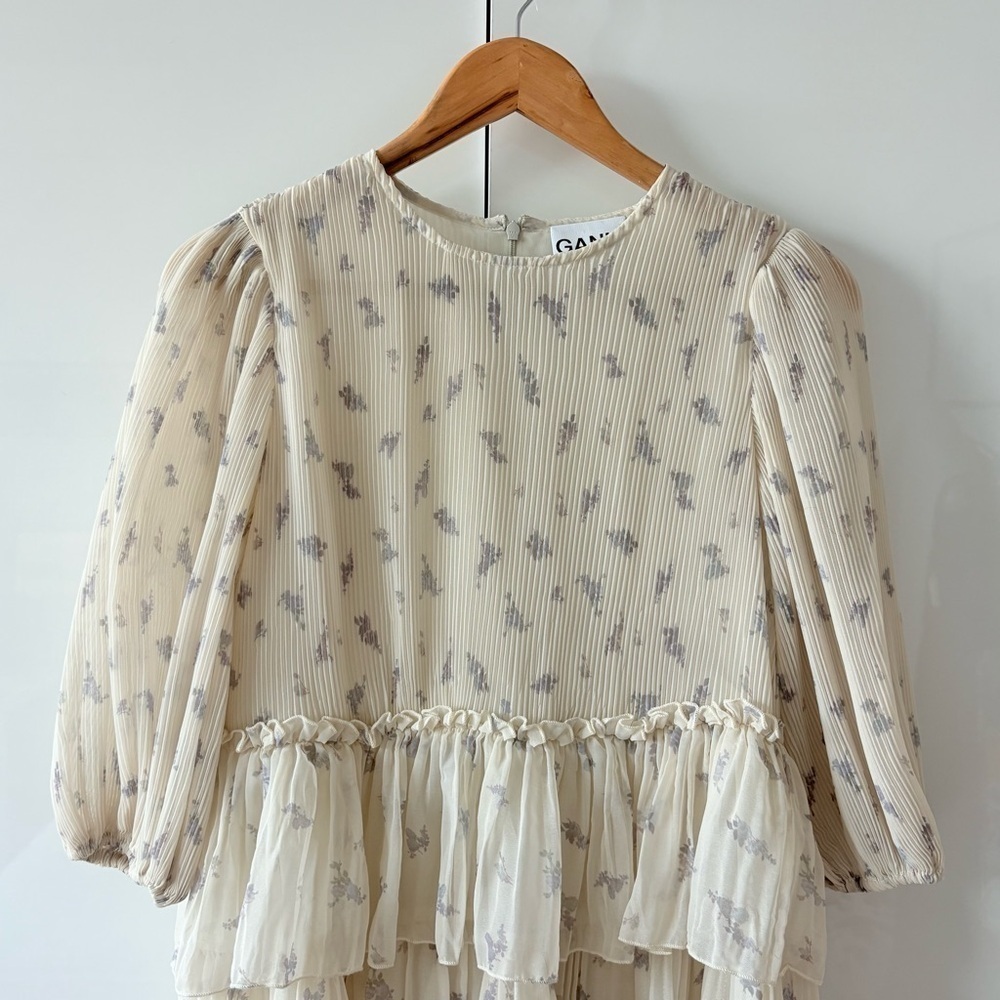 Ganni Floral Pleated Georgette Mini Dress - Picture 5 of 12